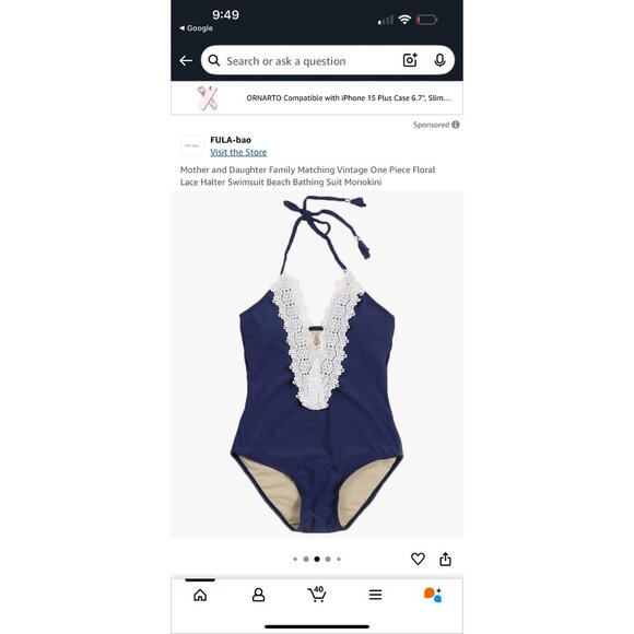 Navy Blue Monokini V-Neck One-Piece Swimsuit Low Back Halter Sexy Minimalist - Picture 3 of 16